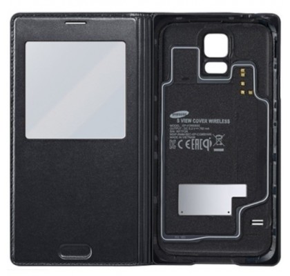 Husa S-View Cover Samsung Galaxy S5, incarcare wireless, Black